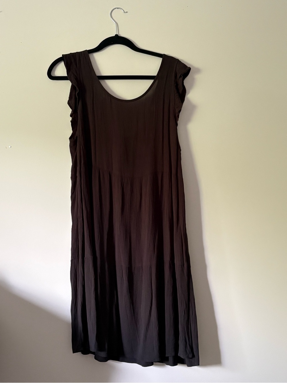 Women's Black Crinkle Gauze Sleeveless Scoop Neck Dress XL